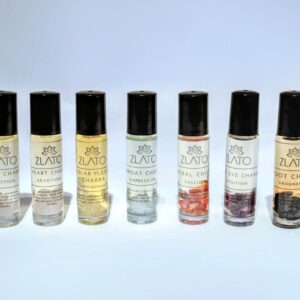 Chakra oil set with natural stones